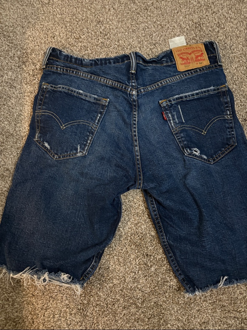 Levi's Men's Dark Blue Cutoff Denim Shorts with Back Patch